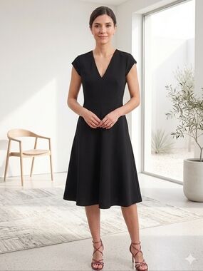Felicity & Coco Classic Black V-Neck Cap Sleeve Dress Size M